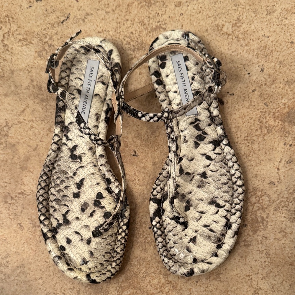 Saks Fifth Avenue Snakeskin Sandals - Black and Cream